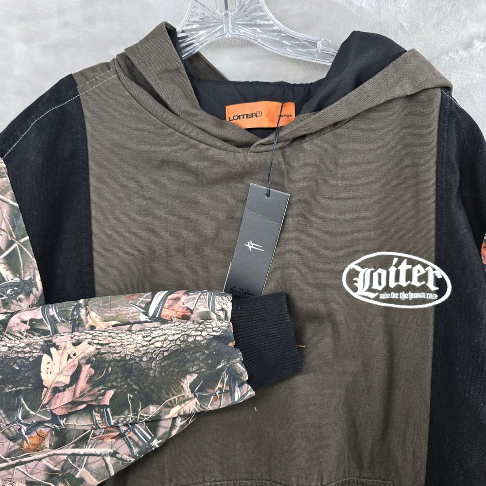 Loiter‎ splinter Hoodie Mens Large Brown Black Camo Canvas Graphic Workwear NEE